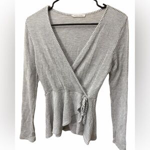 Caution to the wind-Gray Striped Women's Wrap Top